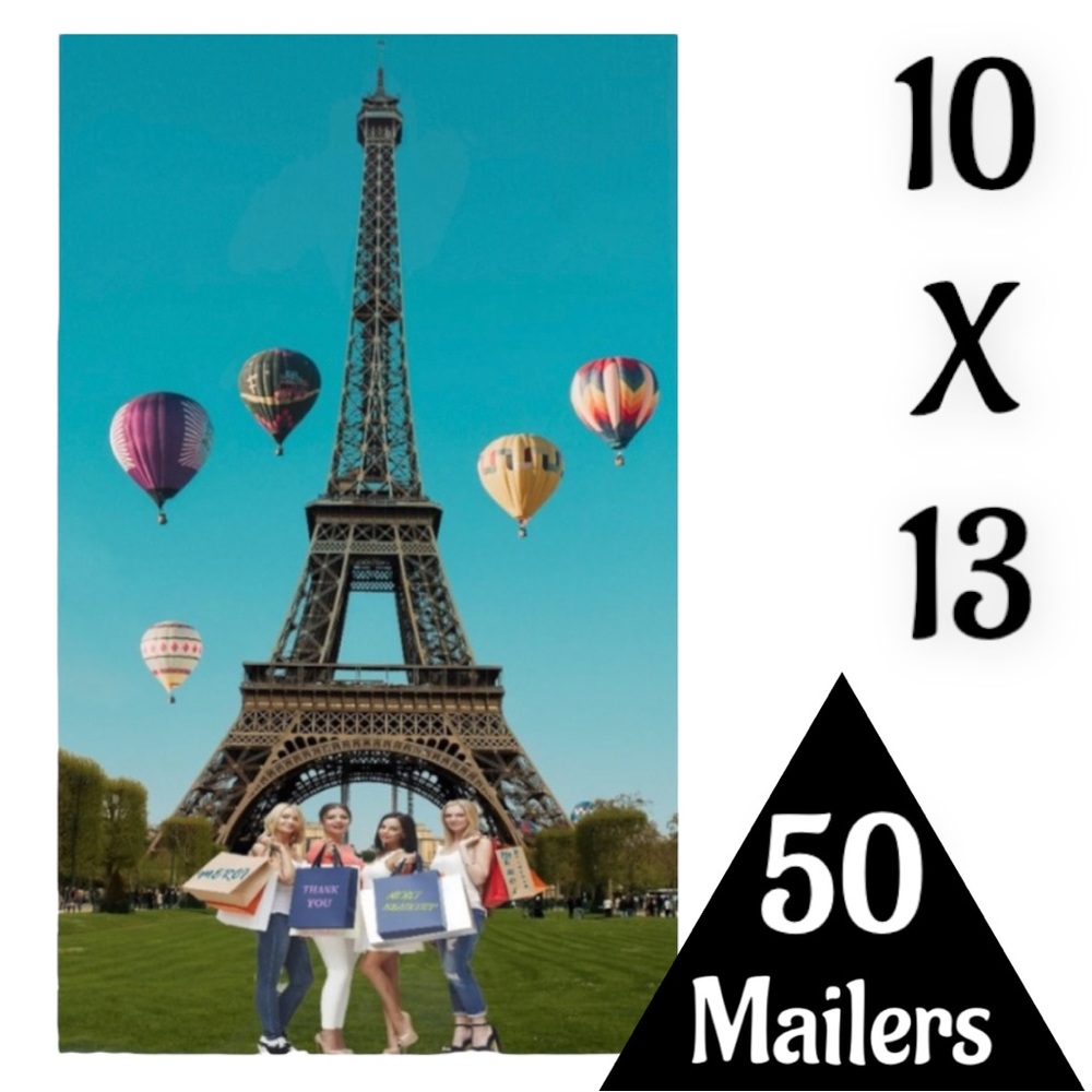 50 10x13 Shopping Girls Eiffel Tower Paris Poly Mailers Flat Shipping Envelopes - Picture 1 of 7